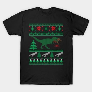 Funny Dinosaur T-Rex Eating Reindeer Tree Rex Ugly Christmas Sweater T-Shirt